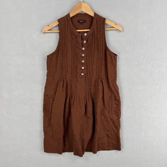 Quince Dresses & Skirts - Quince Dress Womens XS Brown 100% Linen Sleeveless Henley Shift Pockets Mini